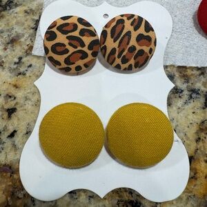 Leopard and Mustard Button Earrings